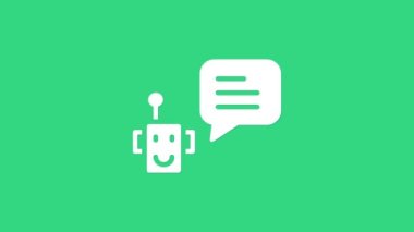 Beyaz Robot simgesi yeşil arkaplanda izole edildi. Robot simgesi. 4K Video hareketli grafik canlandırması