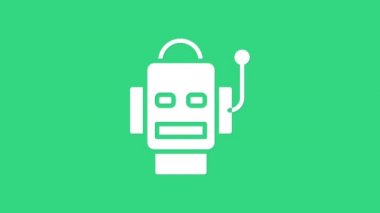 Beyaz Robot simgesi yeşil arkaplanda izole edildi. Yapay zeka, makine öğrenme, bulut hesaplama. 4K Video hareketli grafik canlandırması