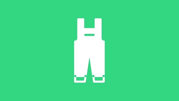 White Work overalls icon isolated on green background. 4K Video motion graphic animation — Stock Video