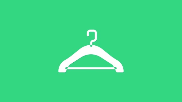 White Hanger wardrobe icon isolated on green background. Cloakroom icon. Clothes service symbol. Laundry hanger sign. 4K Video motion graphic animation — Stock Video