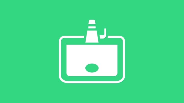 Lavabo blanco con icono de grifo de agua aislado sobre fondo verde. Animación gráfica de vídeo 4K — Vídeos de Stock
