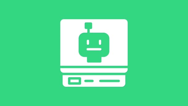 화이트 로봇 아이콘은 녹색 배경에서 분리되었다. 인공 지능, 기계 학습, 클라우드 컴퓨팅. 4K 비디오 모션 그래픽 애니메이션 — 비디오