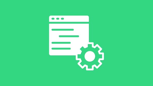 ไอคอนอินเทอร์เฟซ API คอมพิวเตอร์สีขาวถูกแยกจากพื้นหลังสีเขียว เทคโนโลยี API ของแอปพลิเคชันการเขียนโปรแกรม การผสานรวมซอฟต์แวร์ 4K แอนิเมชั่นภาพเคลื่อนไหววิดีโอ — วีดีโอสต็อก