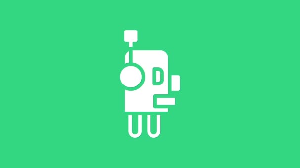 Значок "Белый робот" выделен на зеленом фоне. Искусственный интеллект, машинное обучение, облачные вычисления. Видеографическая анимация 4K — стоковое видео