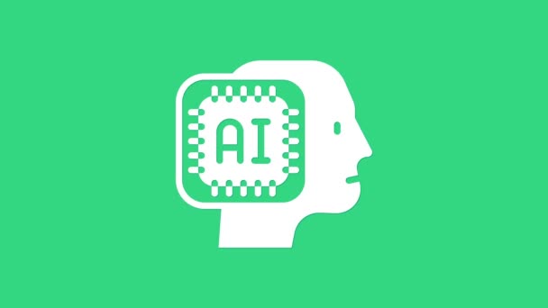 Biała ikona robota humanoida odizolowana na zielonym tle. Sztuczna inteligencja, uczenie maszynowe, chmura obliczeniowa. 4K Animacja graficzna ruchu wideo — Wideo stockowe