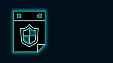 Siyah arkaplanda izole edilmiş kalkan simgesi ile parlayan neon çizgisi takvimi. Sigorta konsepti. Gardiyan. Güvenlik, güvenlik, koruma, gizlilik kavramı. 4K Video hareketli grafik canlandırması