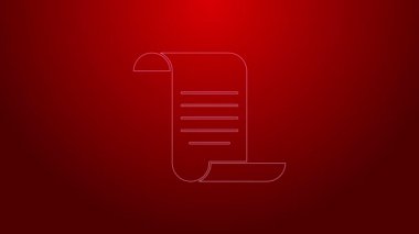 Kırmızı zemin üzerinde kalkan simgesi olan yeşil çizgi belgesi. Sigorta konsepti. Güvenlik, güvenlik, koruma, konsept koruma. 4K Video hareketli grafik canlandırması