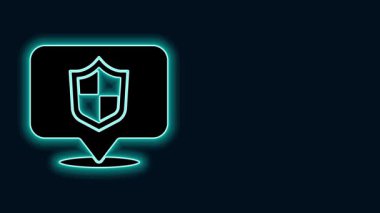 Parlayan neon hattı konum simgesi siyah arkaplanda izole edildi. Sigorta konsepti. Gardiyan. Güvenlik, güvenlik, koruma, gizlilik kavramı. 4K Video hareketli grafik canlandırması