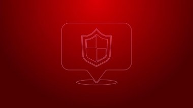 Yeşil çizgi konum kalkanı simgesi kırmızı arkaplanda izole edildi. Sigorta konsepti. Gardiyan. Güvenlik, güvenlik, koruma, gizlilik kavramı. 4K Video hareketli grafik canlandırması
