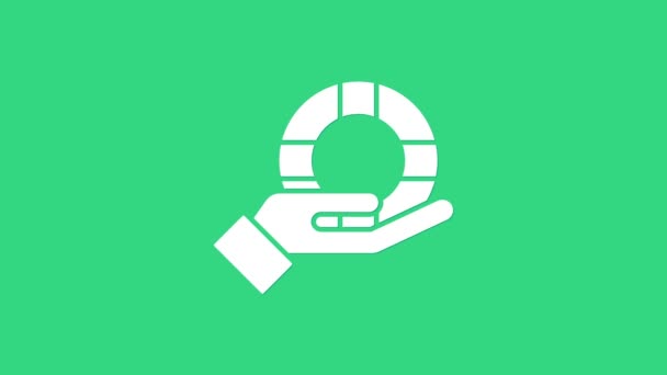Bílá záchranná bóje v ruce ikona izolovaná na zeleném pozadí. Životní symbol. Grafická animace pohybu videa 4K — Stock video