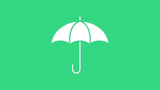 Icona ombrello bianco isolato su sfondo verde. Concetto assicurativo. Icona impermeabile. Protezione, sicurezza, concetto di sicurezza. Animazione grafica 4K Video motion — Video Stock