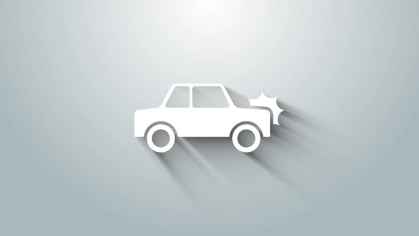 White Car icon isolated on grey background. Insurance concept. Security, safety, protection, protect concept. 4K Video motion graphic animation — Stock Video