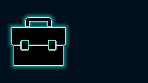 Glowing neon line Briefcase icon isolated on black background. Business case sign. Business portfolio. 4K Video motion graphic animation — Stock Video