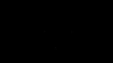 Beyaz çizgi düzlem simgesi siyah arkaplanda izole edildi. Uçan uçak. Uçak sigortası. Güvenlik, güvenlik, koruma, konsept koruma. 4K Video hareketli grafik canlandırması