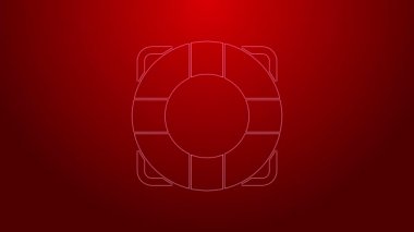 Yeşil çizgi Lifebuoy simgesi kırmızı arkaplanda izole edildi. Can simidi sembolü. 4K Video hareketli grafik canlandırması