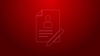 Kırmızı zemin üzerinde kalkan simgesi olan yeşil çizgi belgesi. Sigorta konsepti. Güvenlik, güvenlik, koruma, konsept koruma. 4K Video hareketli grafik canlandırması