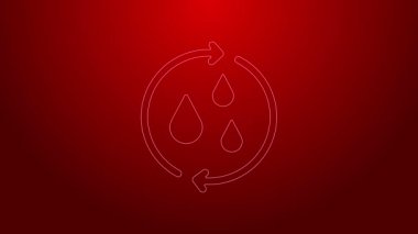 Yeşil hat, temiz su simgesini kırmızı arkaplanda izole edin. İşaret geri dönüşümlü bir damla su. 4K Video hareketli grafik canlandırması