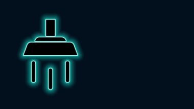 Parlayan neon hattı. Siyah zemin üzerinde su damlaları akan ikon olan duş başlığı izole edilmiş. 4K Video hareketli grafik canlandırması