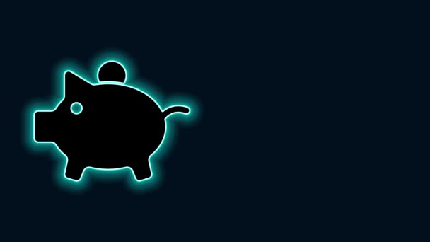 Świecąca neonowa ikona Piggy Bank odizolowana na czarnym tle. Ikona oszczędzania lub akumulacji pieniędzy, inwestycji. 4K Animacja graficzna ruchu wideo — Wideo stockowe