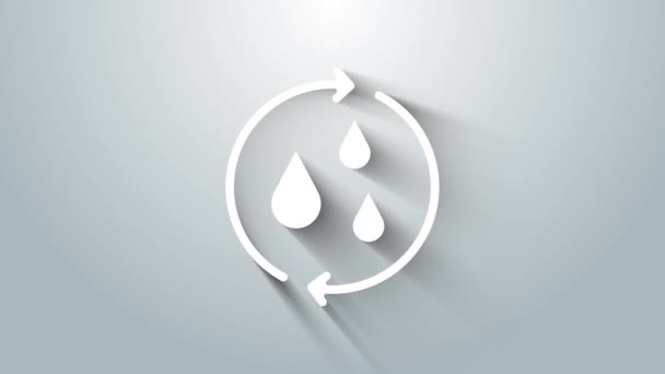 Blanco Reciclar limpio icono de aqua aislado sobre fondo gris. Gota de agua con reciclaje de letreros. Animación gráfica de vídeo 4K — Vídeo de stock