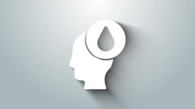 Beyaz su damlası simgesi gri arkaplanda izole edildi. 4K Video hareketli grafik canlandırması