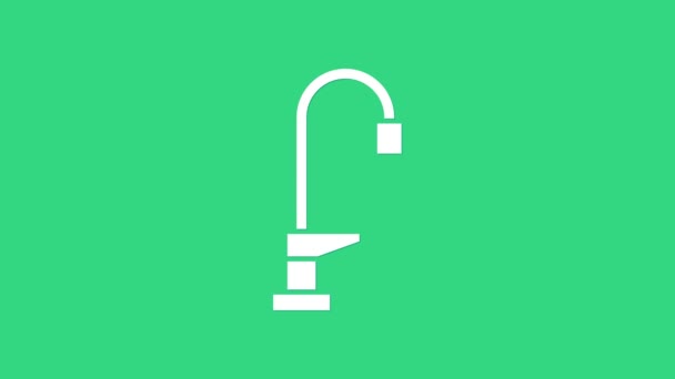 Vit Vatten kran ikon isolerad på grön bakgrund. 4K Video motion grafisk animation — Stockvideo