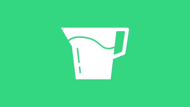 Bicchiere bianco della brocca con l'icona dell'acqua isolata su sfondo verde. Bollitore per acqua. Decanter in vetro con acqua potabile. Animazione grafica 4K Video motion — Video Stock
