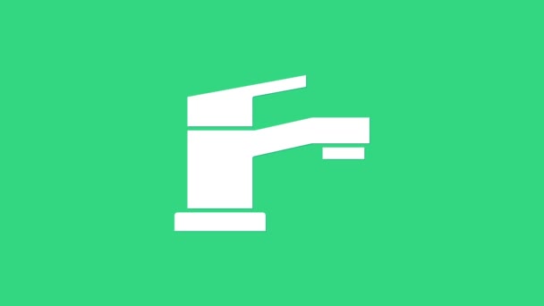 Bílý Vodní kohoutek ikona izolované na zeleném pozadí. Grafická animace pohybu videa 4K — Stock video