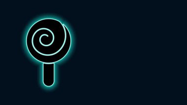 Parlayan neon hattı lolipop simgesi siyah arkaplanda izole edildi. Şeker işareti. Yemek, lezzetli bir sembol. 4K Video hareketli grafik canlandırması