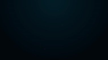 Karton kutuda parlayan neon hattı Asya erişteleri ve siyah arka planda izole edilmiş yemek çubukları ikonu. Sokak yemeği. Kore, Japon, Çin yemekleri. 4K Video hareketli grafik canlandırması