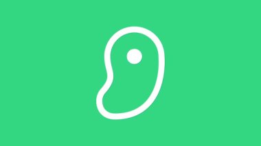 Yeşil arka planda beyaz biftek ikonu var. 4K Video hareketli grafik canlandırması