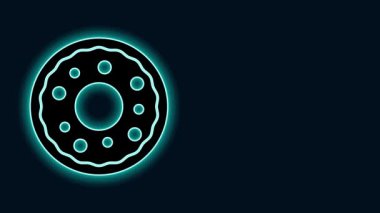 Siyah arka planda izole edilmiş tatlı jöleli neon çizgili donut. 4K Video hareketli grafik canlandırması