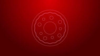 Yeşil çizgili donut, kırmızı arka planda izole edilmiş tatlı jöleli simge. 4K Video hareketli grafik canlandırması
