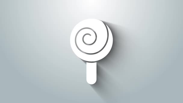 Biała ikona lizaka odizolowana na szarym tle. Znak słodyczy. Jedzenie, pyszny symbol. 4K Animacja graficzna ruchu wideo — Wideo stockowe