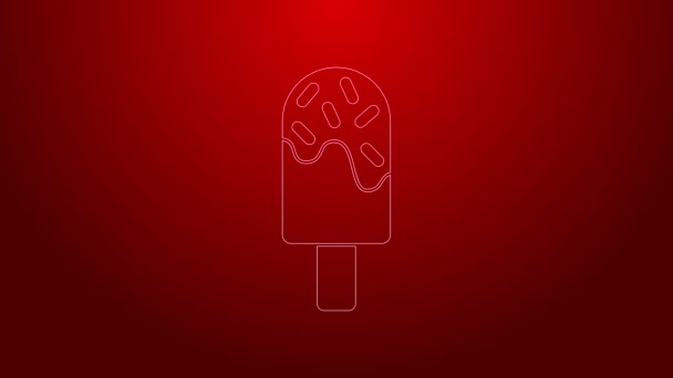 绿线冰淇淋图标孤立在红色背景.甜蜜的象征。4K视频运动图形动画 — 图库视频影像