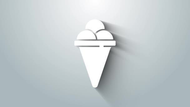 Es krim putih dalam ikon wafel cone diisolasi dengan latar belakang abu-abu. Simbol manis. Animasi grafis gerak Video 4K — Stok Video
