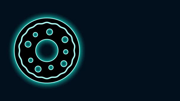 Glowing neon line Donut with sweet glaze icon isolated on black background. 4K Video motion graphic animation — Stock Video