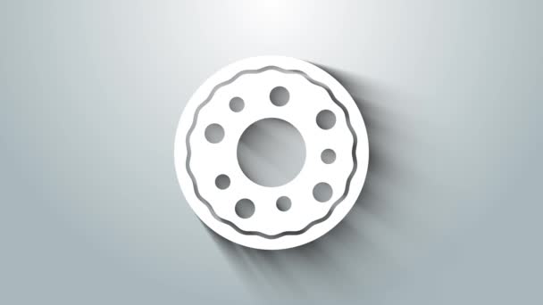 Witte Donut met zoete glazuur pictogram geïsoleerd op grijze achtergrond. 4K Video motion grafische animatie — Stockvideo