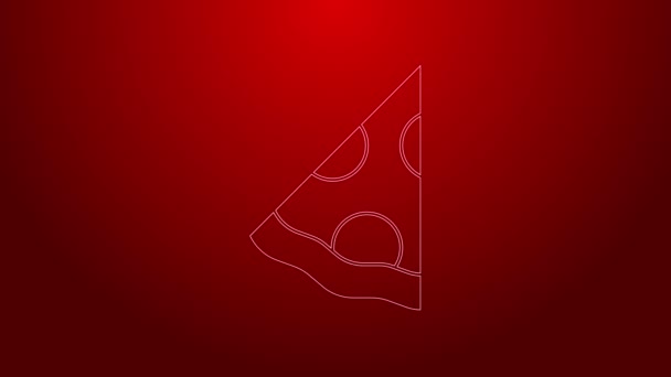 Grüne Linie Pizza-Ikone isoliert auf rotem Hintergrund. Fast Food Menü. 4K Video Motion Grafik Animation — Stockvideo