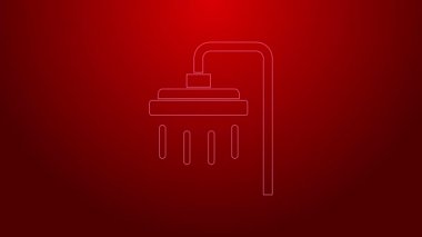 Yeşil çizgi duş başlığı ve kırmızı zemin üzerinde su damlaları akan ikon izole edildi. 4K Video hareketli grafik canlandırması