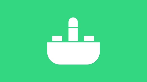 Lavabo blanco con icono de grifo de agua aislado sobre fondo verde. Animación gráfica de vídeo 4K — Vídeo de stock