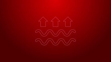 Kırmızı arkaplanda yeşil çizgili su dalgaları ve buharlaşma ikonu var. 4K Video hareketli grafik canlandırması