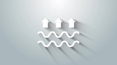 Beyaz su dalgaları ve buharlaşma ikonu gri arka planda izole edildi. 4K Video hareketli grafik canlandırması