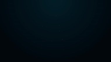 Siyah zemin üzerinde cam ikon izole edilmiş parlak neon çizgili su şişesi. Soda su içme tabelası. 4K Video hareketli grafik canlandırması