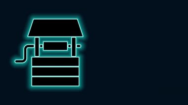 Siyah arka planda izole edilmiş bir kova ve içme suyu ikonu ile parlayan neon hattı. 4K Video hareketli grafik canlandırması