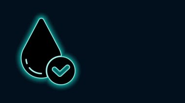 Parlayan neon hattı kara zemin üzerinde su damlası simgesi izole edildi. 4K Video hareketli grafik canlandırması