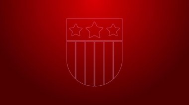 Yeşil çizgi kalkanı, kırmızı arkaplanda izole edilmiş yıldız ve çizgili simge. Amerika Birleşik Devletleri bayrağı. 4 Temmuz. ABD Bağımsızlık Günü. 4K Video hareketli grafik canlandırması