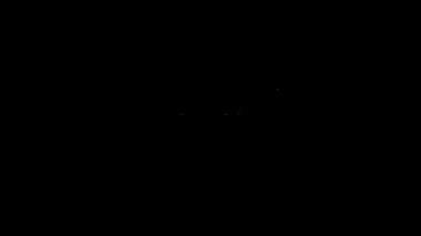 Beyaz çizgi karnaval çelengi siyah arka planda izole edilmiş bayrak simgesi ile. Doğum günü kutlaması için parti flamaları, festival dekorasyonu. 4K Video hareketli grafik canlandırması