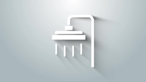 Білий Душ з водою краплі ікони, ізольовані на сірому тлі. 4K Відеографічна анімація — стокове відео