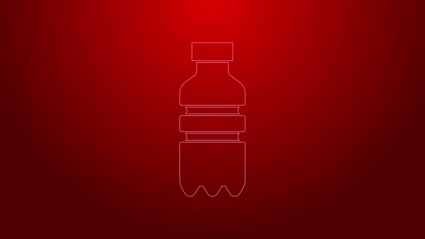 Linha verde Garrafa de ícone de água isolado no fundo vermelho. Sinal de bebida com refrigerante. Animação gráfica em movimento de vídeo 4K — Vídeo de Stock
